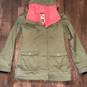 Roxy 5K Long Slim Fit Dry Ride Olive Green Coat Size Small